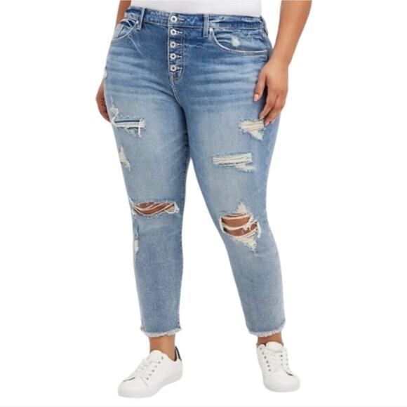 Torrid High Rise Straight Jeans Button Fly Distressed‎ Plus Size 22 New - Picture 1 of 11